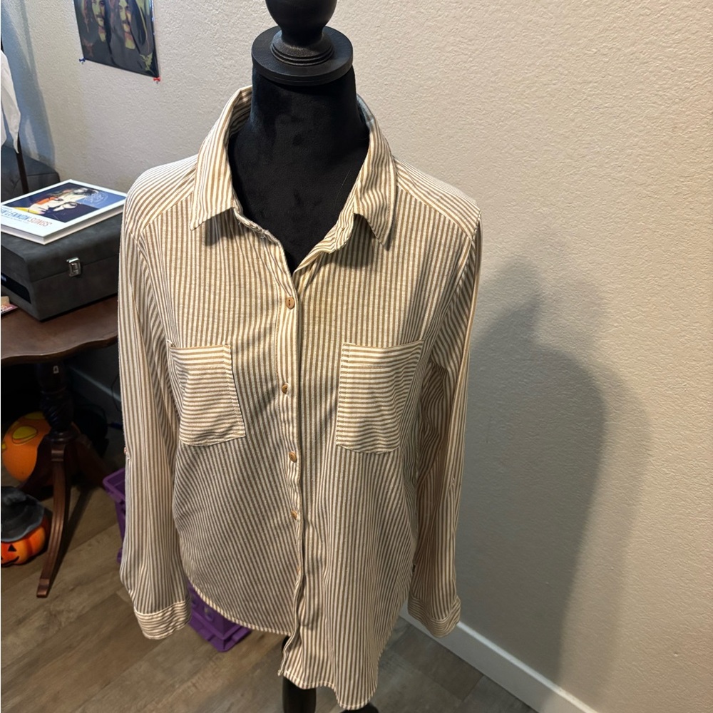 Passport Beige and White Striped Blouse